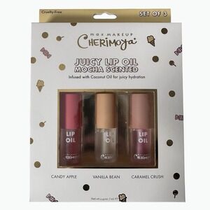 Max Makeup Cherimoya Set of 3 Lip Oil Candy Apple Vanilla, Caramel Scented New